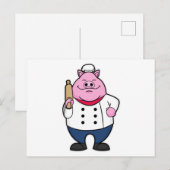 Carte Postale Cochon comme cuisinier avec rouleau à pâtisserie (Devant / Derrière)