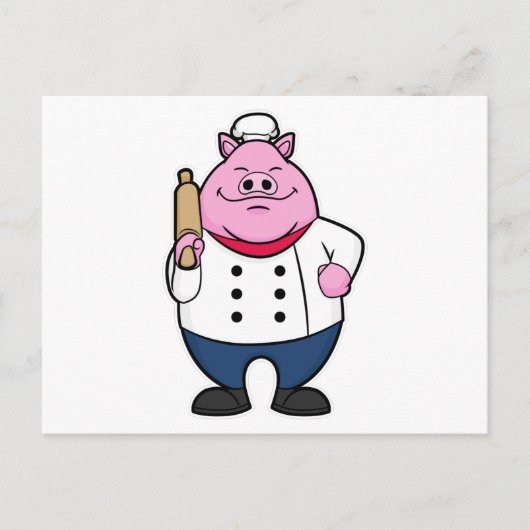 Carte Postale Cochon comme cuisinier avec rouleau à pâtisserie (Devant)
