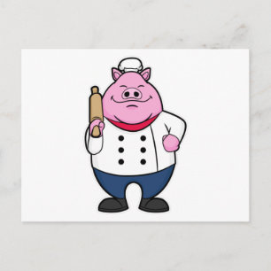 Carte Postale Cochon comme cuisson avec broche à rouleaux
