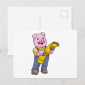 Carte Postale Cochon comme fermier avec de la paille (Devant / Derrière)