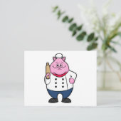 Carte Postale Cochon cuisinier avec rouleau à pâtisserie (Debout devant)