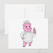 Carte Postale Cochon cuisinier avec toque de chef (Devant / Derrière)