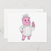 Carte Postale Cochon cuisinier avec un chapeau de chef (Devant / Derrière)