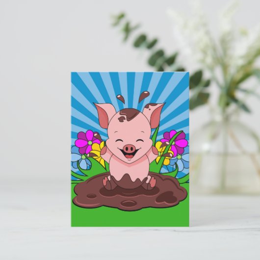 Carte Postale Cochon Dans La Boue (Debout devant)