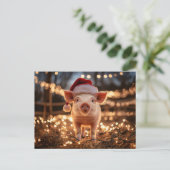 Carte Postale Cochon dans un chapeau de Père Noël (Debout devant)