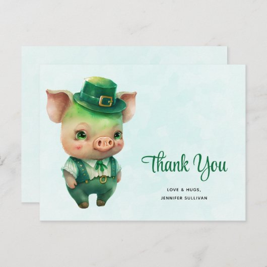 Carte Postale Cochon de conte de fées vert mignon en tenue chic  (Devant / Derrière)