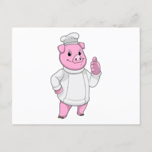 Carte Postale Cochon de cuisine avec casquette de chef