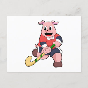 Carte Postale Cochon de hockey avec chauve-souris de hockey