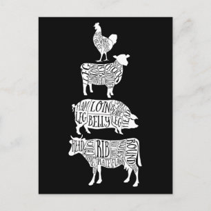 Carte Postale cochon de vache boucherie charcuterie art petit po