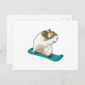 Carte Postale Cochon d'Inde Snowboarder Snowboard (Devant / Derrière)