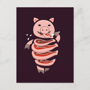Carte Postale Cochon Drôle Manger Des Steaks De Lui-Même