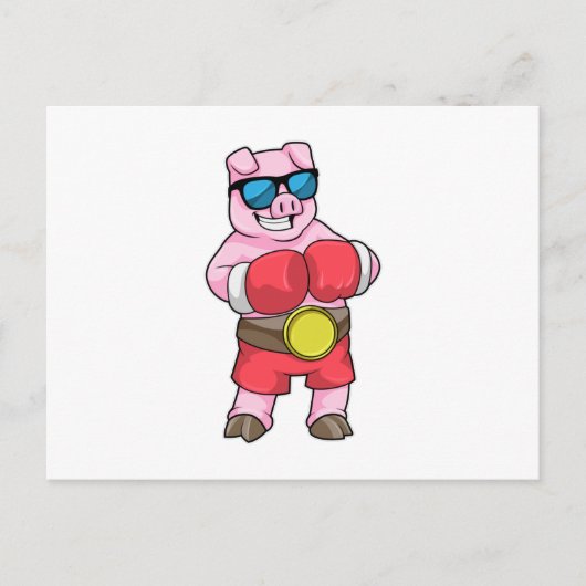 Carte Postale Cochon en boxeur avec gants de boxe (Devant)
