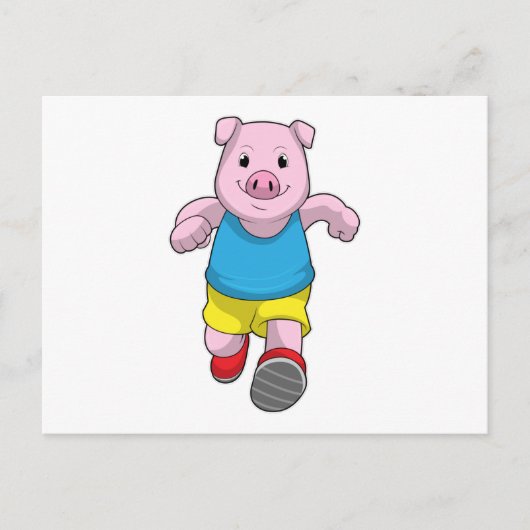 Carte Postale Cochon en coureur à la course (Devant)