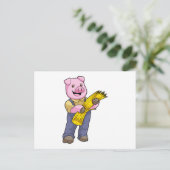 Carte Postale Cochon en fermier avec paille (Debout devant)