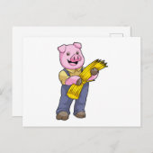Carte Postale Cochon en fermier avec paille (Devant / Derrière)