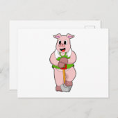 Carte Postale Cochon en fermier avec pelle (Devant / Derrière)