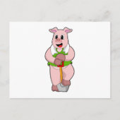 Carte Postale Cochon en fermier avec pelle (Devant)