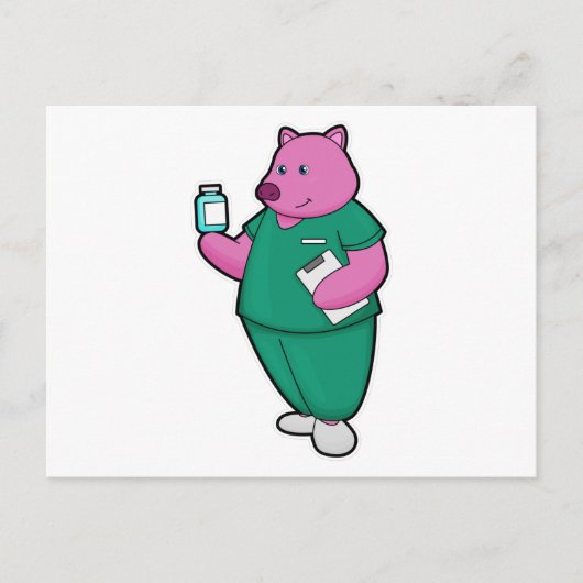 Carte Postale Cochon en infirmière en médecine (Devant)