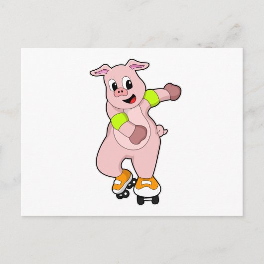 Carte Postale Cochon en patinage avec patins en ligne (Devant)