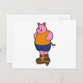 Carte Postale Cochon en patineur avec des patins en ligne (Devant / Derrière)