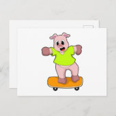 Carte Postale Cochon en patineur sur skateboard (Devant / Derrière)