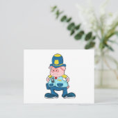 Carte Postale Cochon en tant qu'agent de police avec police Unif (Debout devant)