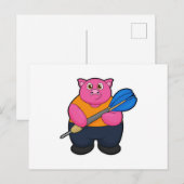 Carte Postale Cochon joueur de fléchettes avec fléchettes (Devant / Derrière)