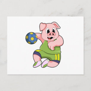 Carte Postale Cochon joueur de handball avec ballon de handball