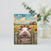 Carte Postale Cochon lunaire (Debout devant)