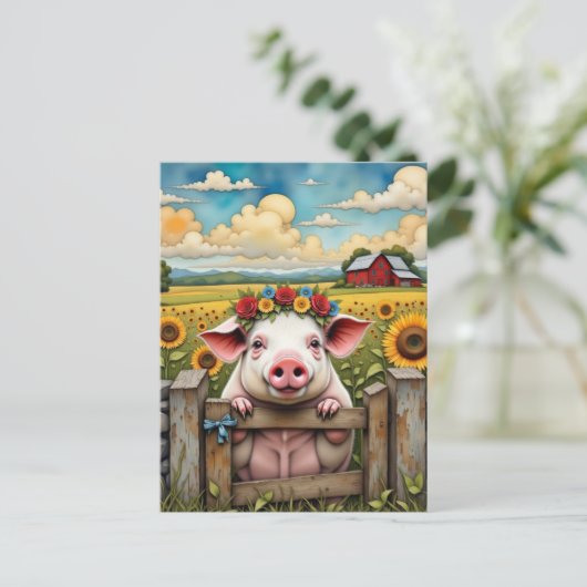 Carte Postale Cochon lunaire (Debout devant)