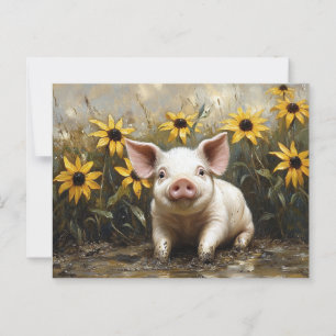 Carte Postale Cochon mignon dans la boue