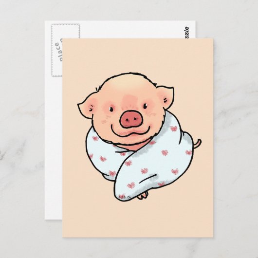 Carte Postale cochon mignon dans une couverture (Devant / Derrière)