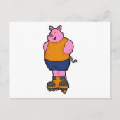 Carte Postale Cochon patineur avec des rollers (Devant)