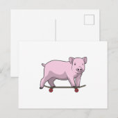 Carte Postale Cochon patineur avec planche à roulettes (Devant / Derrière)