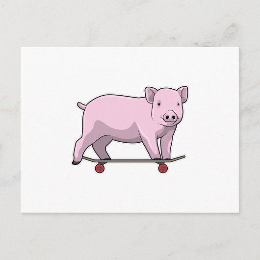 Carte Postale Cochon patineur avec planche à roulettes (Devant)