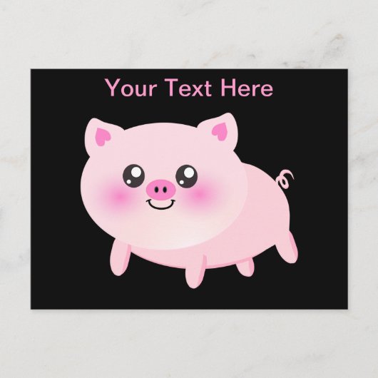 Carte Postale Cochon rose mignon sur noir (Devant)