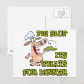 Carte Postale cochon slop ses whals pour le dîner drôle de dessi (Devant / Derrière)