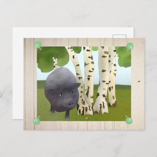 Carte Postale Cochon suspendu (Devant / Derrière)