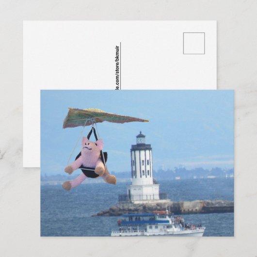 Carte postale - Cochon volant au-dessus du phare d (Devant / Derrière)