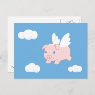 Carte Postale Cochon volant - Cochon mignon avec ailes