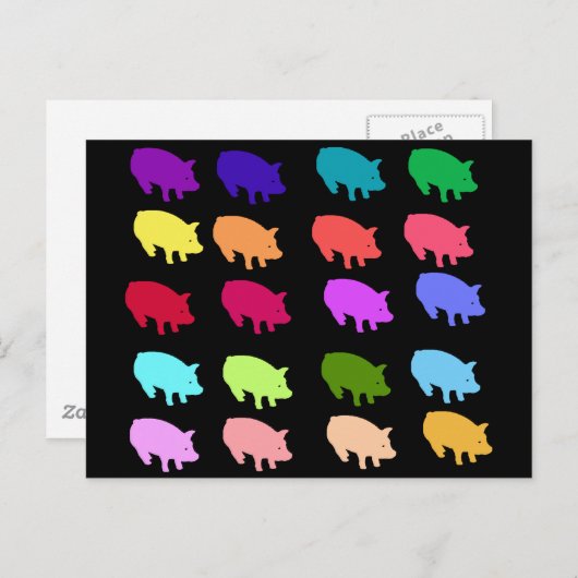 Carte Postale Cochons arc-en-ciel (Devant / Derrière)