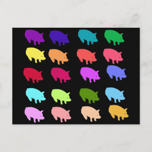 Carte Postale Cochons arc-en-ciel