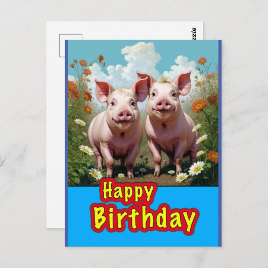 Carte Postale cochons d'anniversaire (Devant / Derrière)