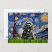 Carte Postale Cocker (noir) - Nuit étoilée (Devant / Derrière)