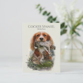 Carte Postale Cocker Spaniel avec perdrix gris (Debout devant)