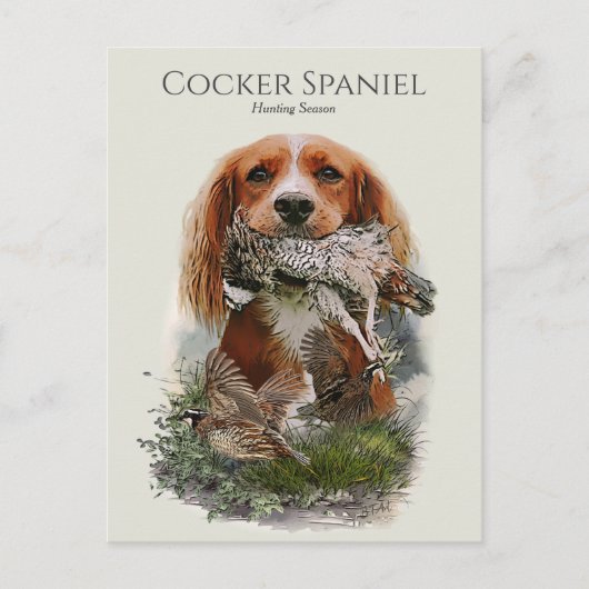 Carte Postale Cocker Spaniel avec perdrix gris (Devant)