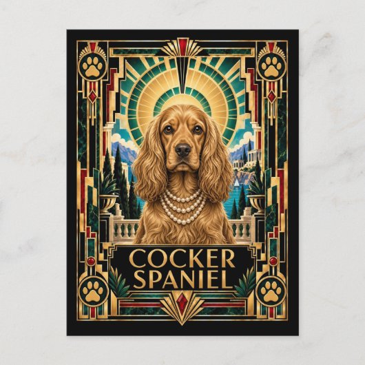 Carte Postale Cocker Spaniel, chien Art Déco (Devant)