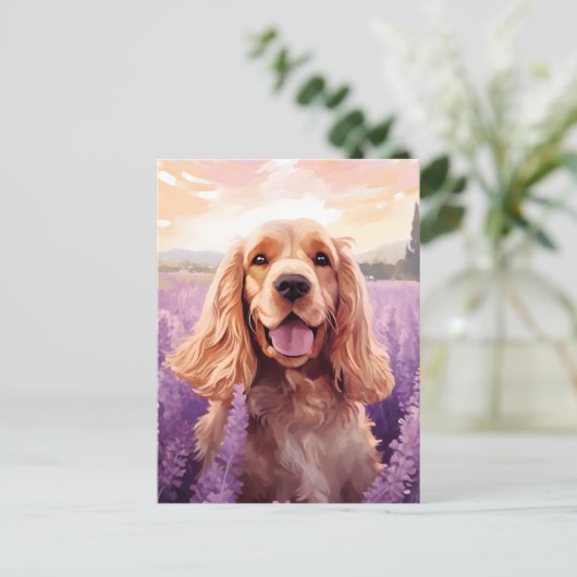 Carte Postale Cocker Spaniel dans le champ Lavender (Debout devant)