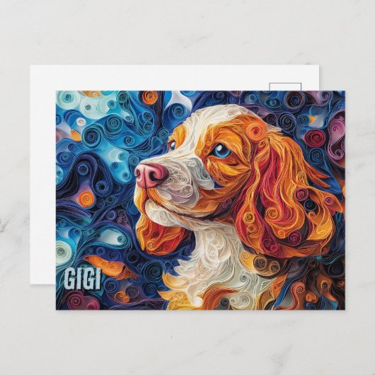 Carte Postale Cocker Spaniel Papier Quitter Art Chien Portrait (Devant / Derrière)