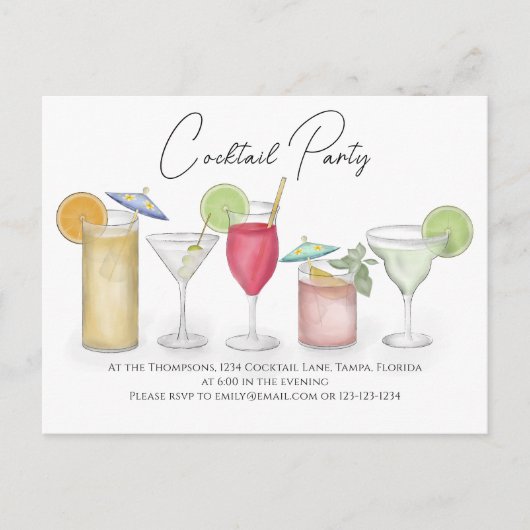 Carte Postale Cocktail Boire QR Code Partie Site Web Pré Adressé (Devant)